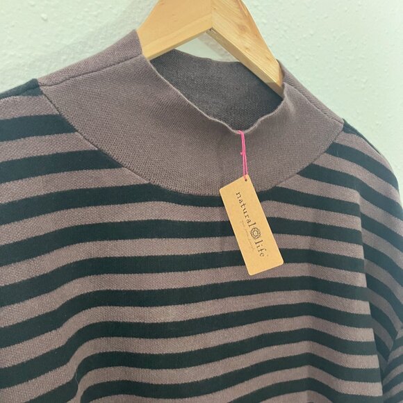 NWT NATURAL LIFE Brown and Black Striped Turtleneck Sweater Montauk Size Medium - Picture 5 of 7